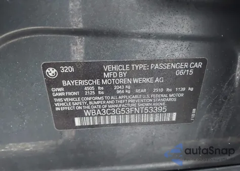 2015 BMW 320I xDrive from USA, damaged, VIN WBA3C3G53FNT53395